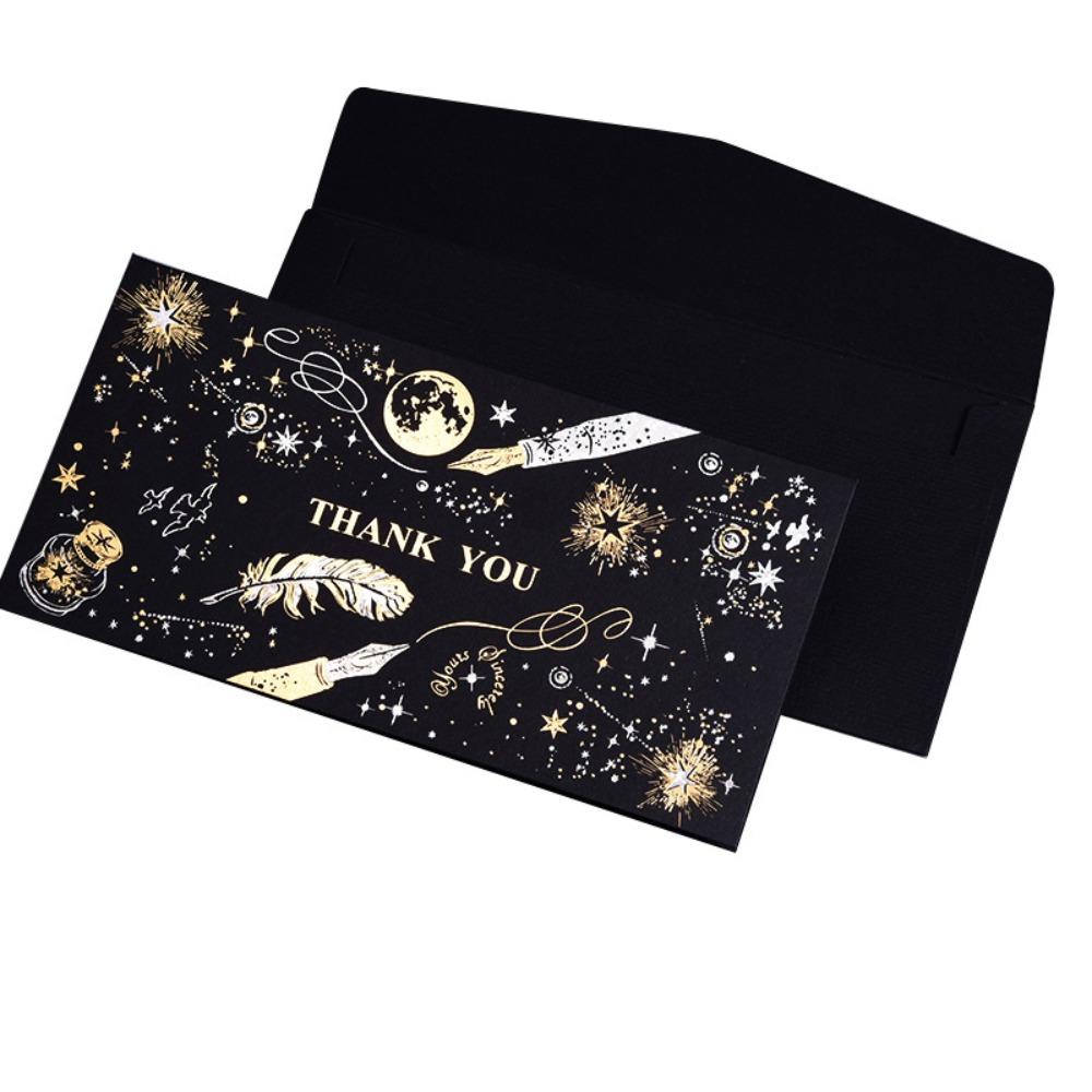 5pcs Two-color Hot Stamping Thank You Card Cute Handmade Message Blessing Card Unique Creative Folding Card Birthday