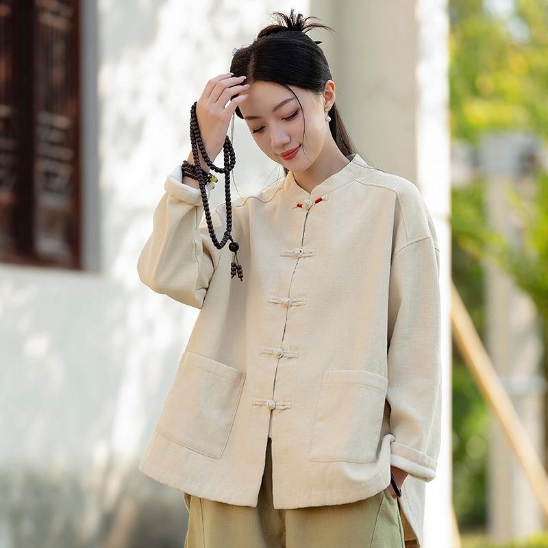 25 Meditation Is Still the Original Commoner, Thickened Padded Jacket, Women's Winter Ramie Sand Fried Chinese-style Retro Cotton-padded Jacket