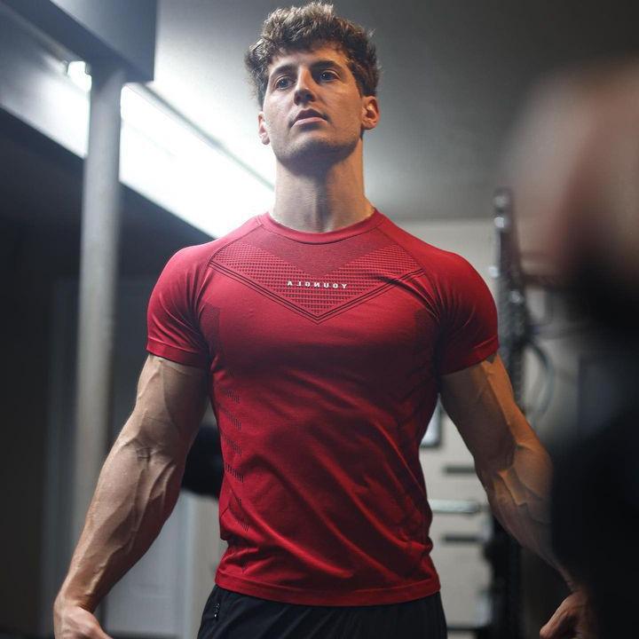 

2023 Men s High-Elastic Muscle Fit Sports T-Shirt - Short-Sleeved Fitness Training Wear XL