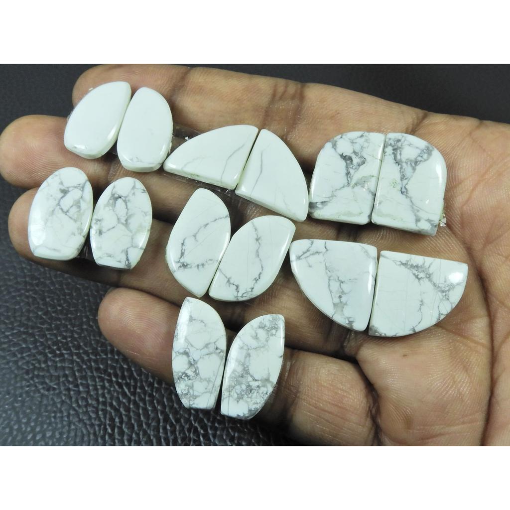 150Cts. Natural Howlite Matche Pair Fancy Cabochon Loose Gemstone 07Pair Lot C-3352