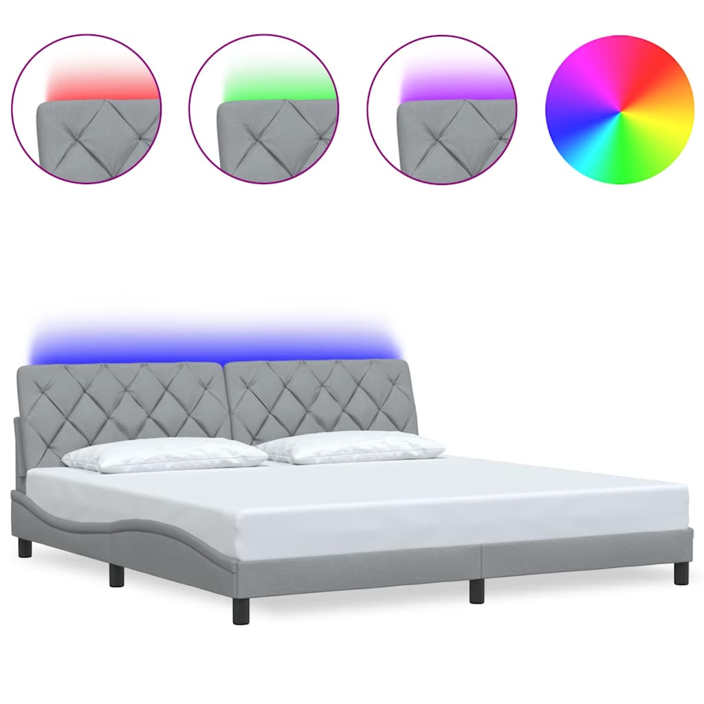 LED Bed Frame without Mattress Light Grey 200x200 cm Fabric
