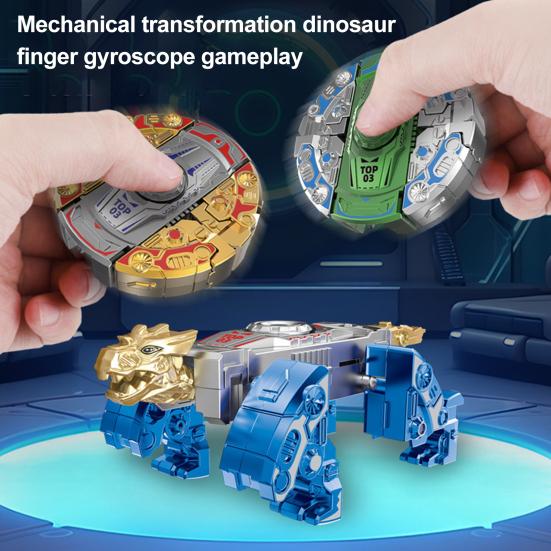 Transforming Robot Dinosaur Spinner Toy Stress Anxiety Relief Simulated Dino Spinning Toy Kids Teens Adults Fingertip Gyroscope Fidget Toy