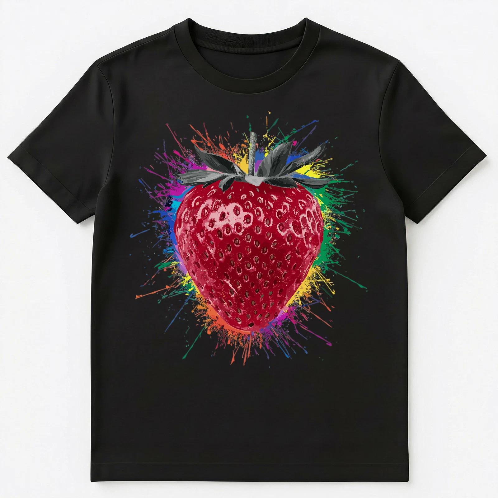 Colorful Paint Splash Strawberry Art Graphic Unisex T-Shirt L