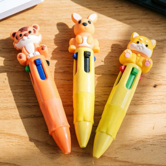 2 ks kuličkového pera Mini 4v1 Vícebarevné pero s roztomilými 3D panenkami Dekorace Hladké psaní Bezstresové Přenosné pero pro psaní deníku Poznámky