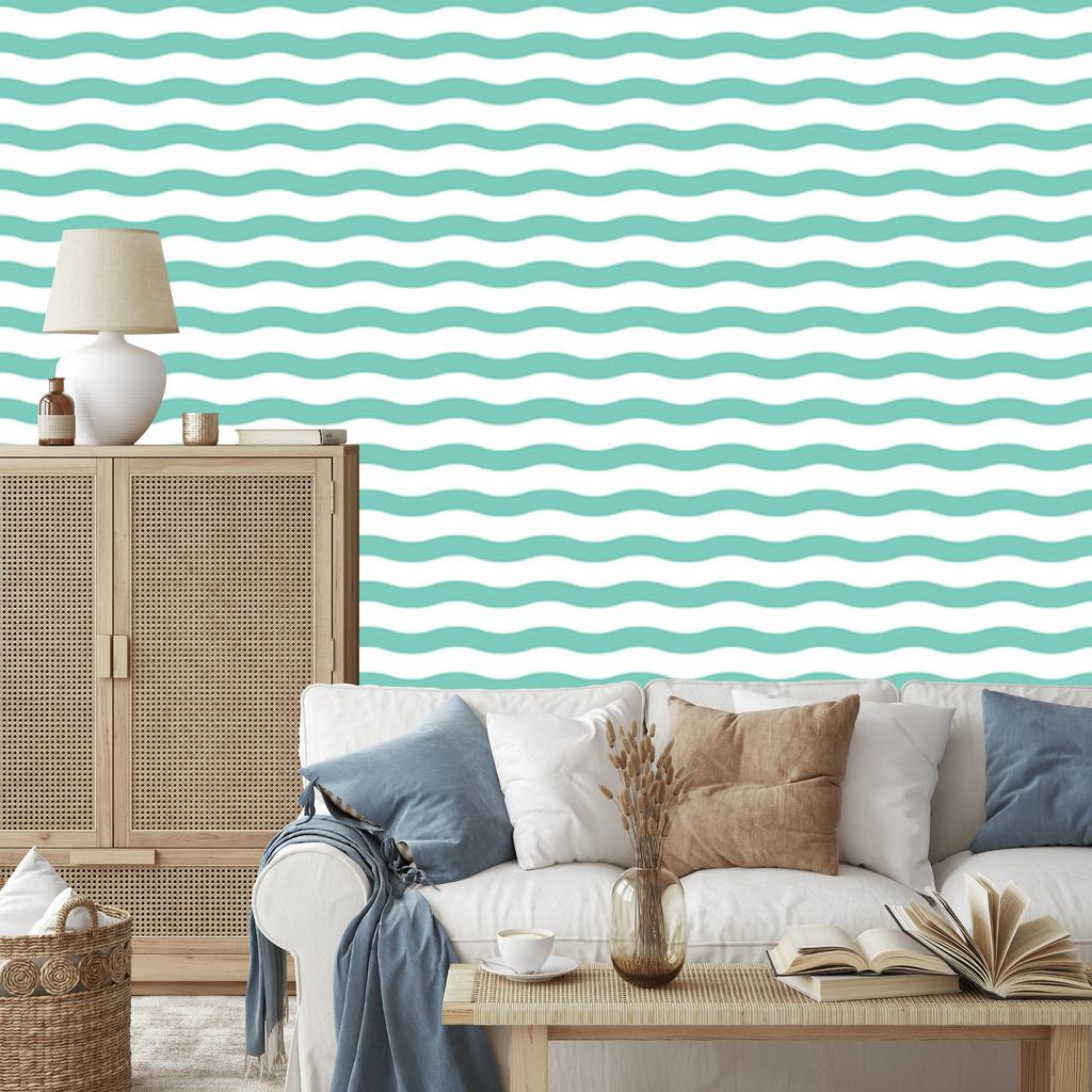 Striped Wallpaper White, Sea Blue and Mint for Living Room and Bedroom 50x1000