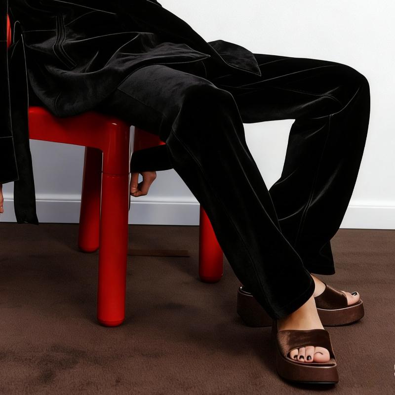 High Quality Velvet Platform Sandals for Women Brown Round Toe Ankle Strap Buckle Wedge Heels Summer Sexy Open Toe Beach Sandals