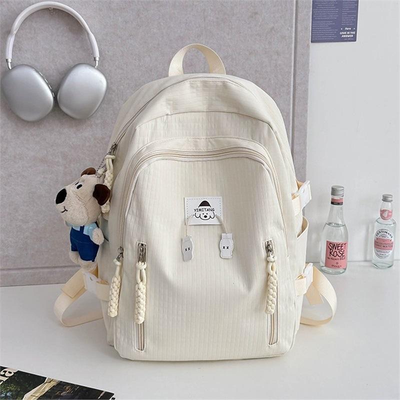 School Bag Simple School Bag for Women, Ins, Solid Color, Large Capacity, Student Campus Backpack, Soft Girl Casual Travel Storage Backpack