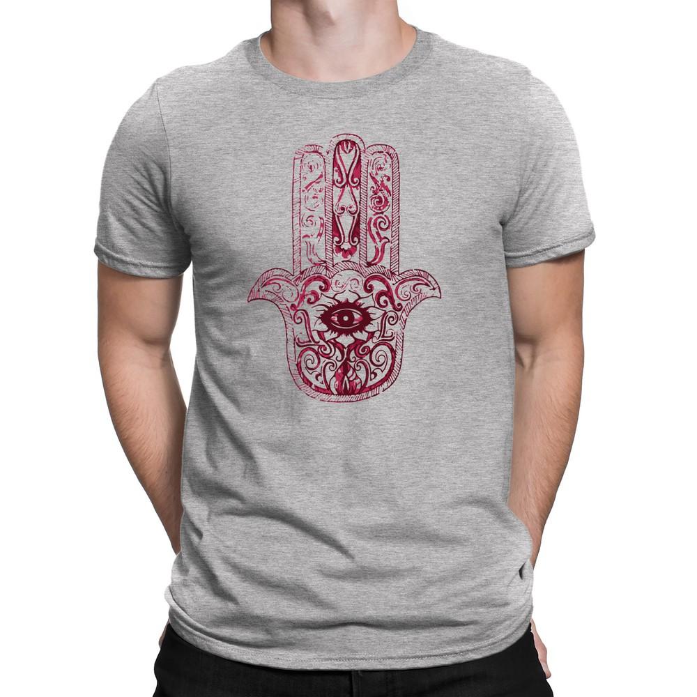 

Hamsa Hand Mens Cotton T-Shirt Hipster Fashion Boho Fatima Eye Festival 4XL