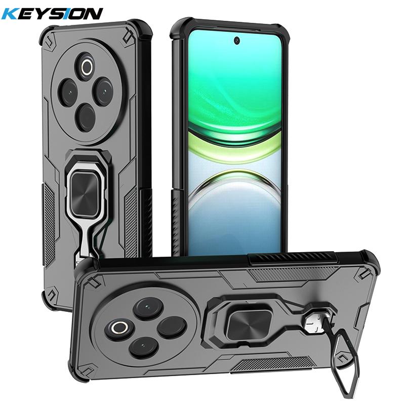 

KEYSION Противоударный бронированный чехол для IQOO Z10 5G Мягкий силикон+ПК Вертикальная металлическая подставка-кольцо для телефона Задняя крышка для VIVO IQOO Z10 for IQOO Z10 чёрный