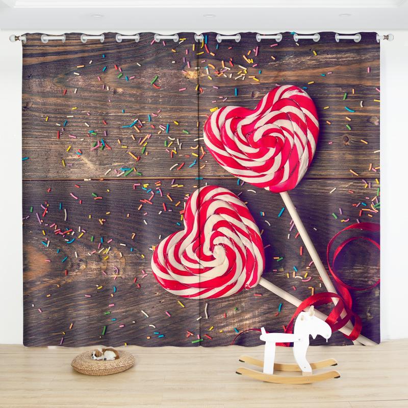2PCS Cartoon Dessert Lollipop Curtain Pink Candy Curtain for Children Bedroom Living Room Kitchen Blinds Window Curtain Cortinas