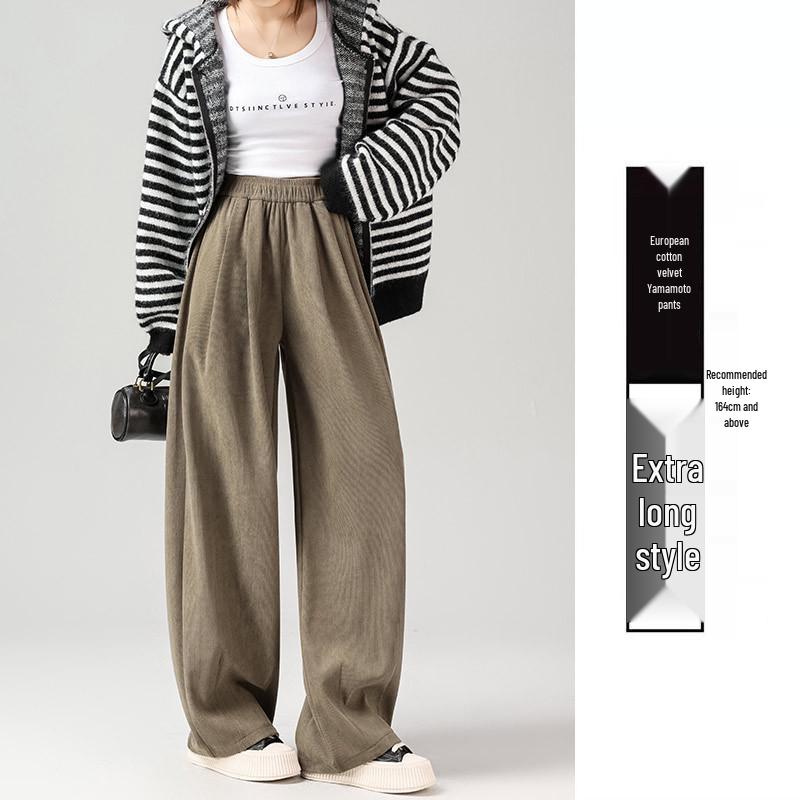 Maillard Women's Wide-Leg Corduroy Pants - Brown, Velvet-Lined, Loose Fit for Autumn/Winter 2024