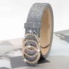 Vintage Bling Bling Sparkling Rhinestone Belt Versatile Glitter Slide Buckle Belt Luxury Brand Design Waist Strap Women