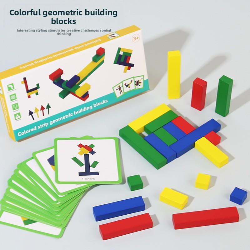 Wooden Geometric Shape Puzzle With Colorful Blocks For Parent Interaction Child
