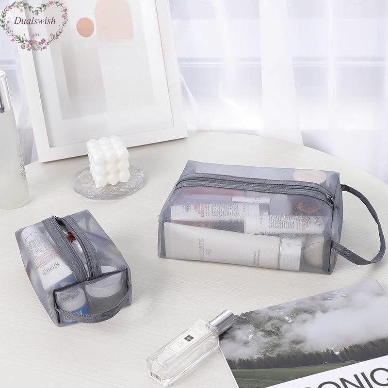 Transparent Mesh Cosmetic Bag Makeup Bag Travel Zipper Toiletry Bag Large Capacity Portable Handbag Storage Washbag