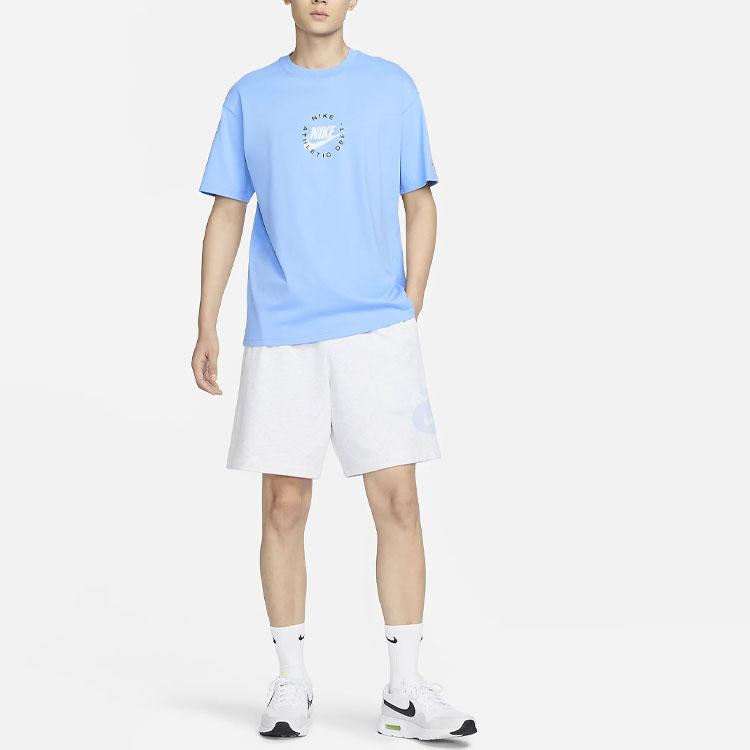 Nike Sportswear Logo Print Character Pattern Ribbed Crew Neck Short Sleeve T-Shirt Men Tops Sky-Blue FN7224-412