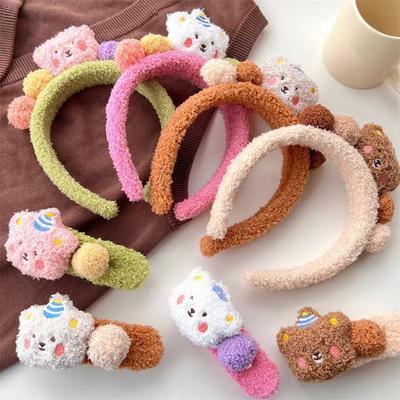 Colorful Lamb Headband Anti-Slip Soft Plush Face Washing Hair Pin Cartoon Bear Decor Makeup Hair Hoop