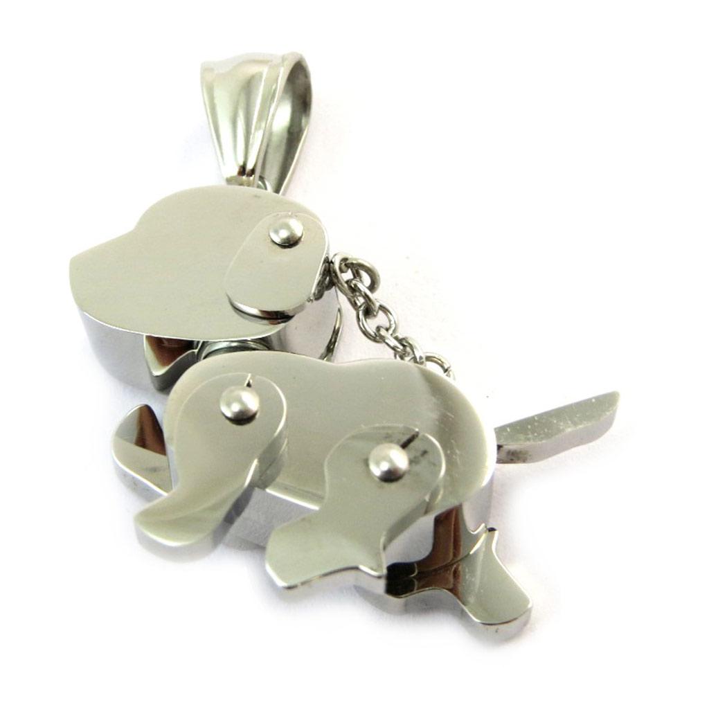 Les Trésors De Lily [N5086] - Ocelový přívěsek 'Kloubový robot pes' chrom - 32x23 mm