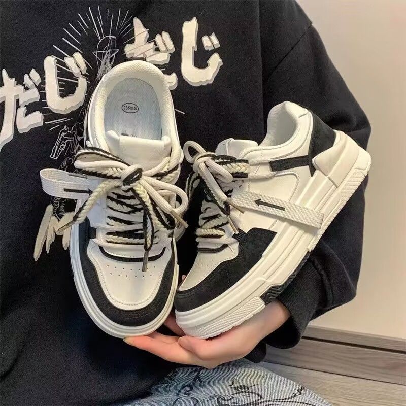 Ins Style Trendy Niche Fundo Grosso Sapatos de Cabeça Grande Retro Peplum Respirável Anti-odor Antiderrapante Tênis de Cano Baixo Usáveis