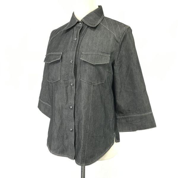 Leilian Cotton Silk 3/4 Sleeve Denim Shirt Jacket Women's 7 gray(USED)