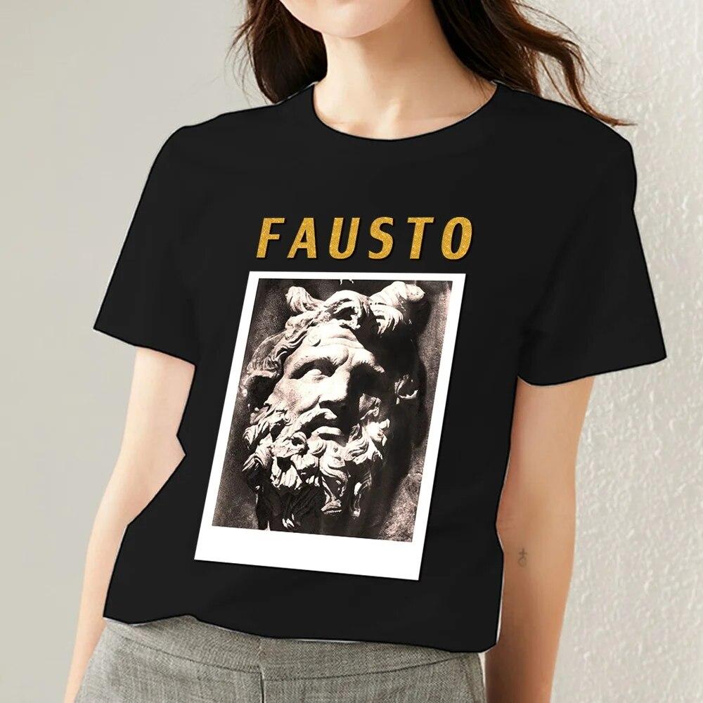 Retro Frauen Kleidung T-shirt Casual Slim Top Einfache Schwarz Pendler Kurzarm Lustige Skulptur Print Damen Mode O-ansatz Top