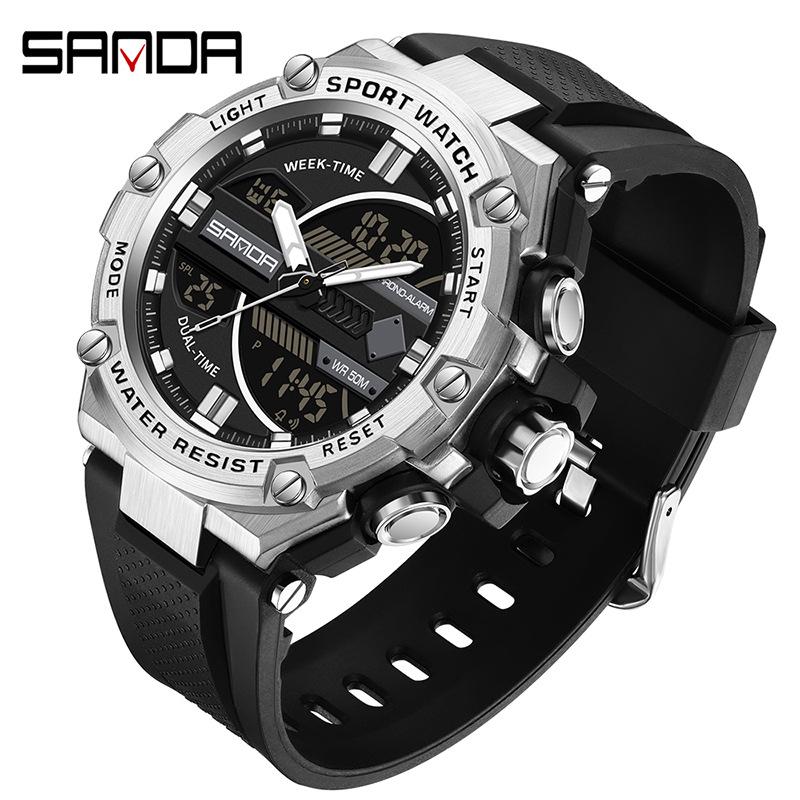 Sanda Fashion Waterproof Dual Display Luminous Sports Watch with Alarm