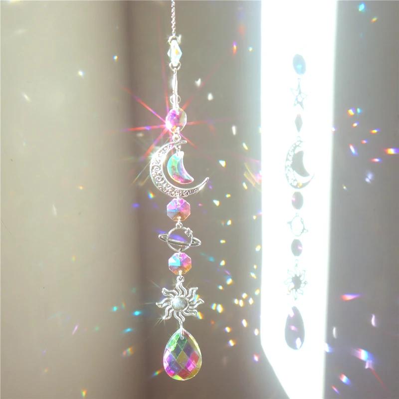 

Silver Planet Suncatcher Moon Star Crystal Pendant Wind Chime for Home Decor Outdoor Garden Holiday Party