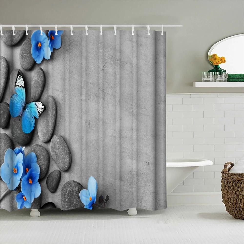 Cortina de ducha de bambú de planta verde, cortina de baño de poliéster impermeable, árboles impresos en 3D, pantalla de baño de 180x200cm con ganchos