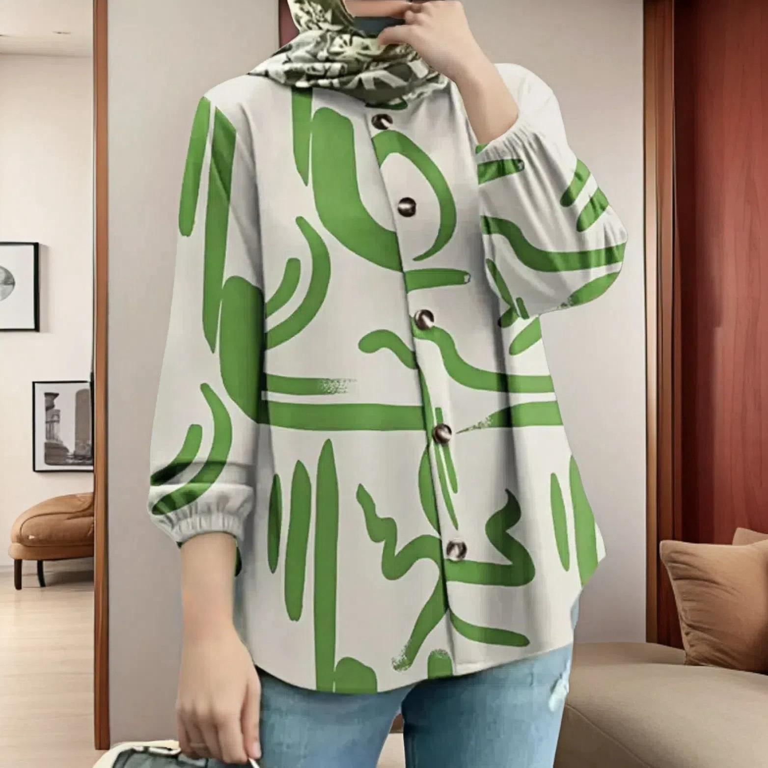 

GMXIA Большие размеры Женская свободная модная рубашка с длинным рукавом и принтом в виде пузыря XXXL трава зеленый