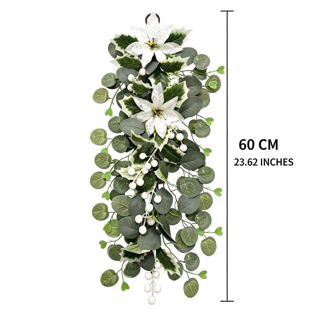 Red Berry Holly Artificial Poinsettia Garland Realistic Poinsettia Pine Wreath  Front Door Decor