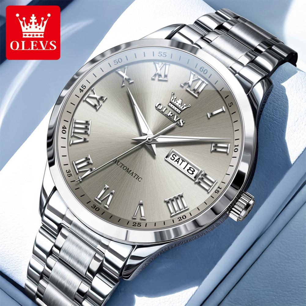 OLEVS New 7075 Mens Watch Stainless Steel Original Automatic Mechanical Watch Luxury Date Watches For Man Large Dial High Qualit