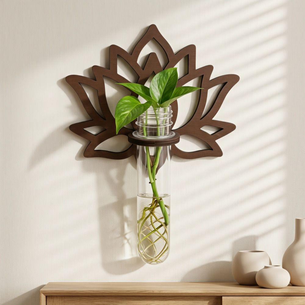 Wooden Lotus Shape Planter Holder Home Ornaments Vase Wall Decoration Hollow Out Retro Wall Mounted Planter Hydroponics