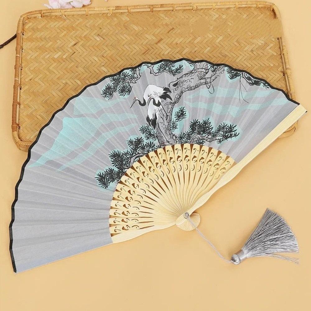 7-Inch Ancient Style Folding Fan Classical Crane Handheld Fan Dance Fan Home Decoration