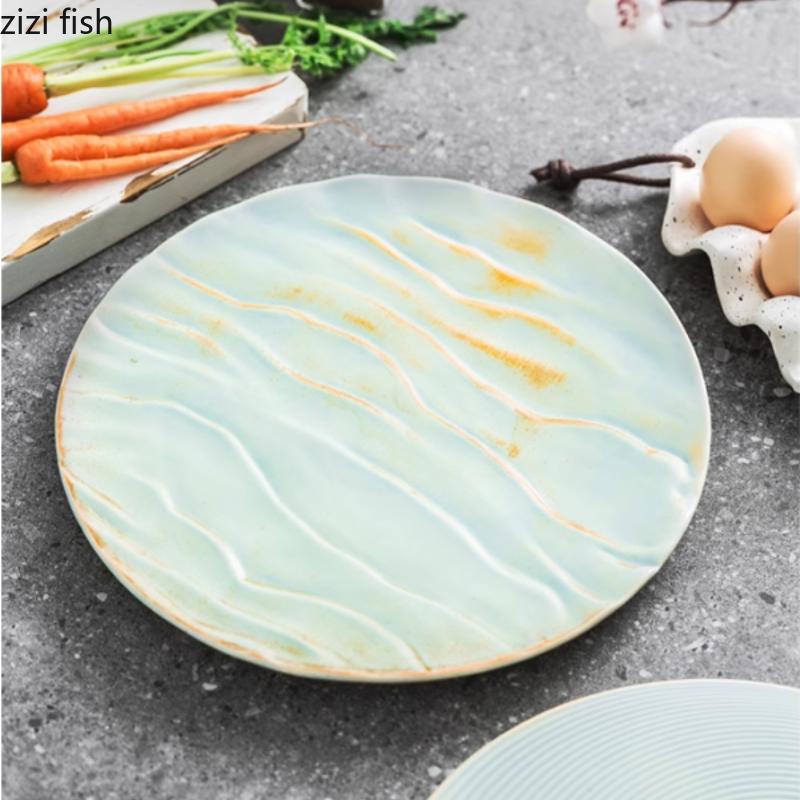Round Ceramic Flat Plate Sushi Plate Steak Plates Fruit Dish Salad Bowl Dim Sum Dish Sting Disc Dessert Plates Cake Snack Tray