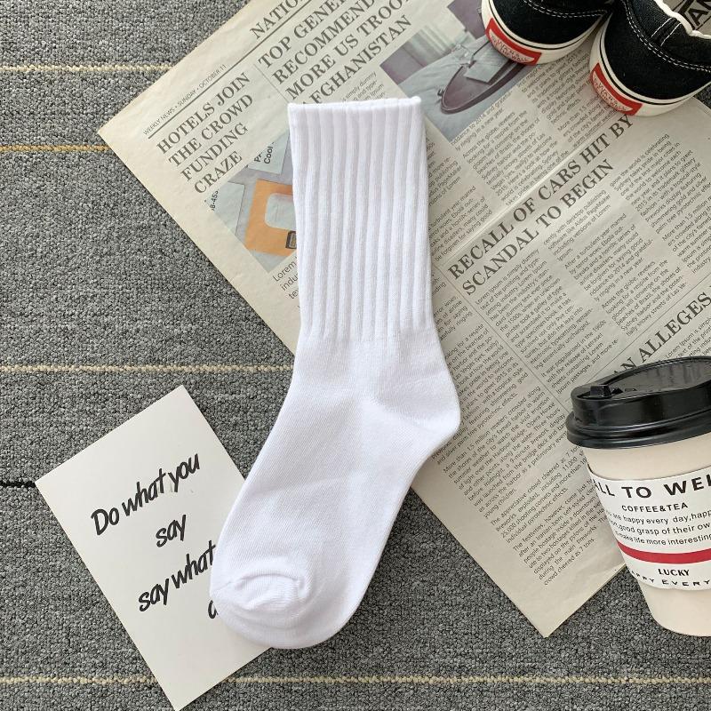 6 Pairs Women's Casual Comfortable Mid Length Socks Spring Summer Fashionable Versatile Solid Color Long Tube Sports Socks
