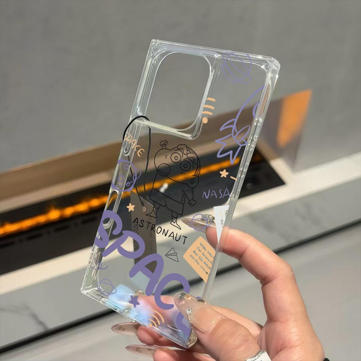 

Clear Square Back Tube Case Protection For iPhone 15 Plus 14 Pro Max 12 16 ProMax 13 11 Anti-Oxygen,Line Crayon Shin Pattern Casing iphone 11 ProMax