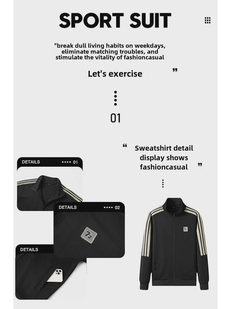 Men's Autumn Striped Cardigan and Sweater Running Suit
