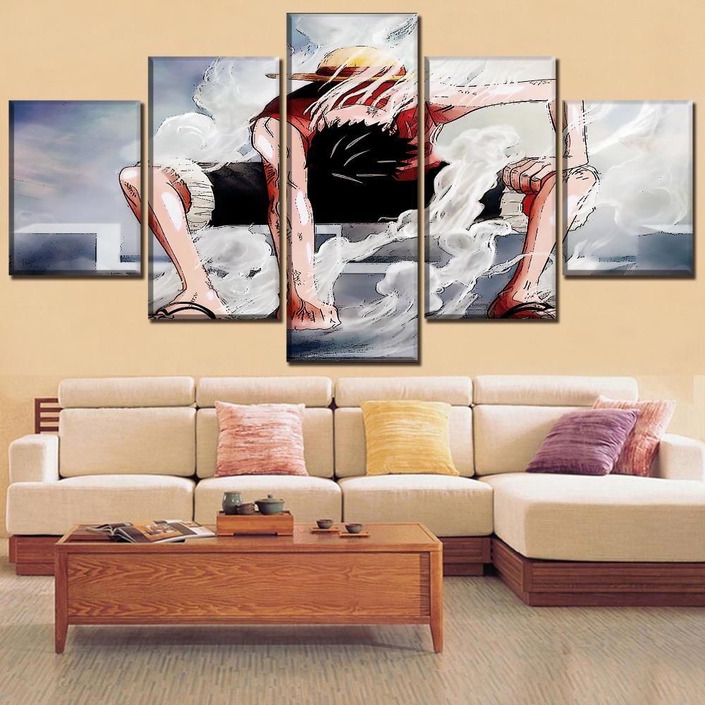 

5 панелей настенное искусство холст обезьяна D. Луффи аниме постеры Декор картина живопись современные аксессуары украшение дома гостиная 20x35cm*2 20x45cm*2 20x55cm*1