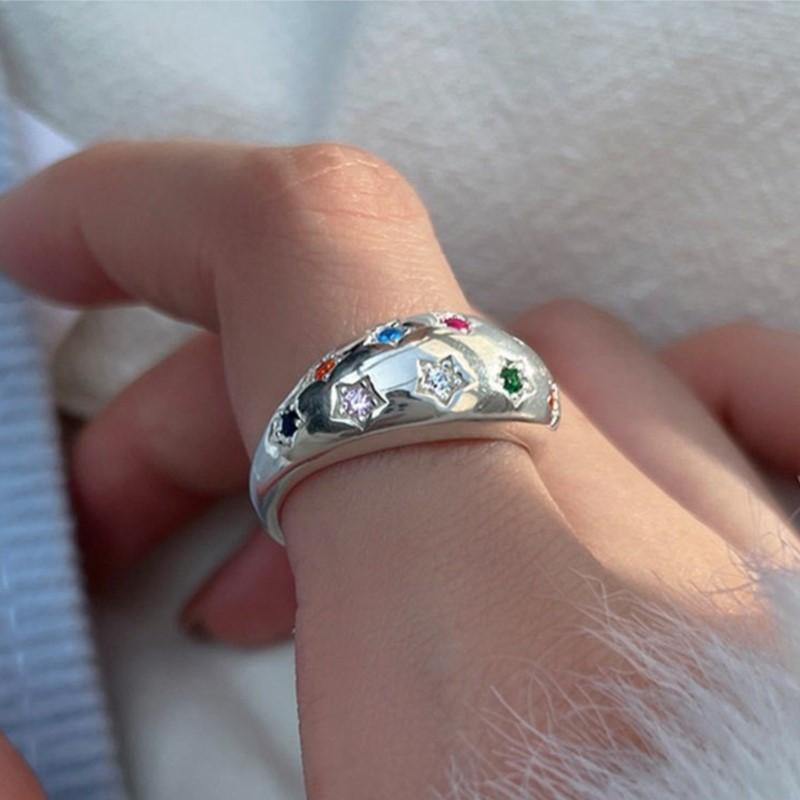 VENTFILLE CopperColorful Zircon Star Ring For Women Smooth Wide Fresh Aesthetic Fashion Jewelry Gift Dropshipping