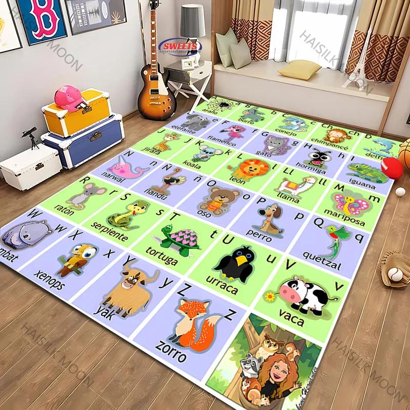 Tapete 3D ABC para Quarto de Crianças, Tapetes Infantis ABC para Chão, Tapete de Brincar com Alfabeto Tapetes Infantis Elementares Pré-escolares com Ilustrações de Animais