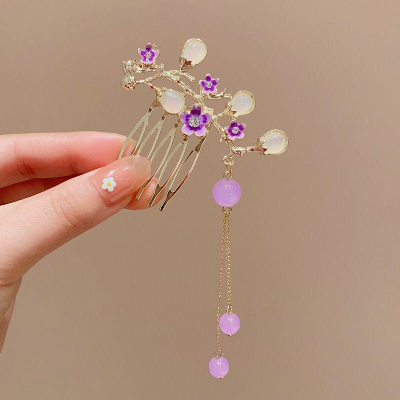 Retro Fan-Shaped Tassel Hair Comb - Hanfu Headdress Accessory Hairpin
