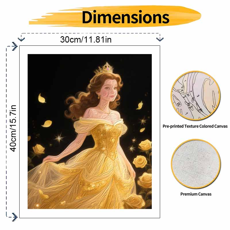 Disney Princess In Golden Dress Painting by Numbers Hand Filled Drawing Art Kit Home Decor