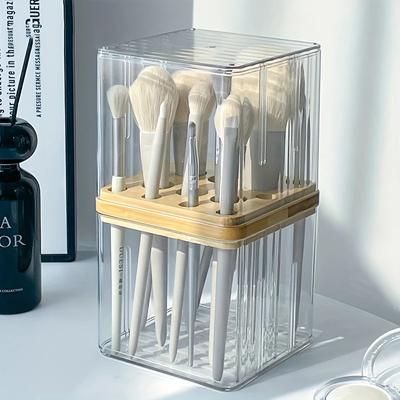 Cutie Transparentă de Depozitare Pensule Cosmetice Suport Pensule Machiaj Acrilic Rezistent la Praf Cutie pentru Instrumente de Machiaj Capacitate Mare Recipient pentru Instrumente de Machiaj