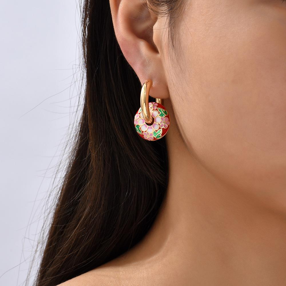 2025 Gold Color Stainless Steel Chunky Hoop Earrings Enamel Flower Round Loop Ear Buckle Earring Brincos for Women Jewelry
