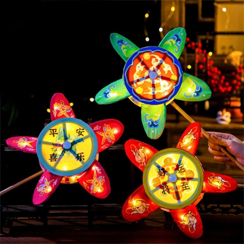 360 Degree Rotating Windmill Paper Lamp Making Set Handheld Flower Light For Children Holiday Craft Projects