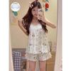 Pajamas with Chest Pads, Women's Summer Clouds, Cotton Feeling, Advanced Feeling, Can Be Worn Outside, Cartoon Suspenders, Shorts, Loungewear Set