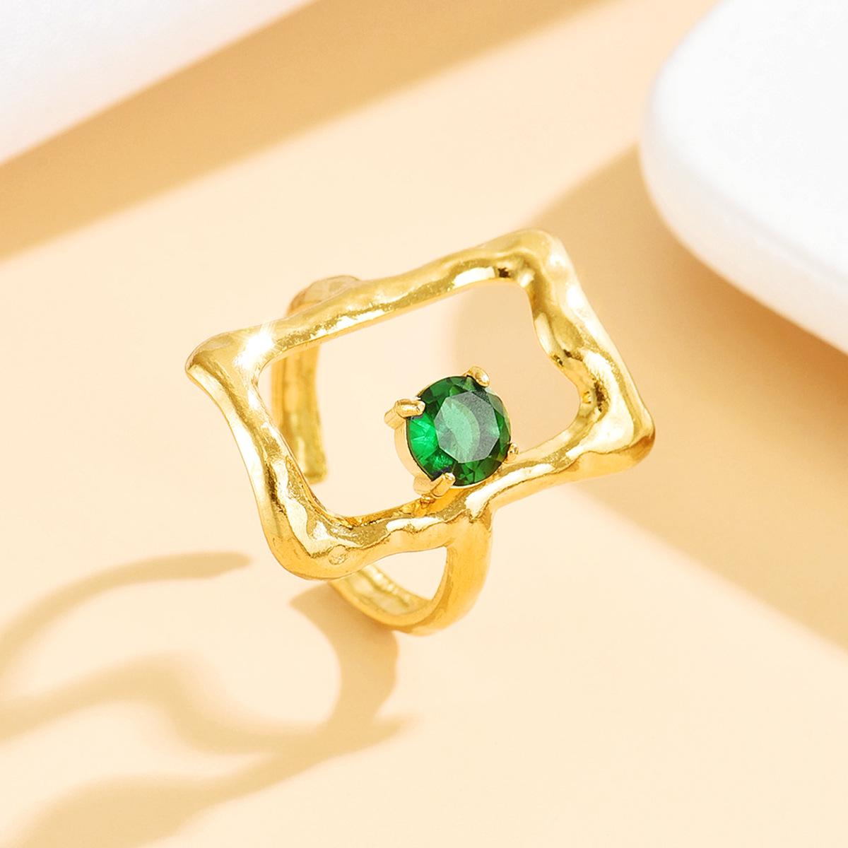 Simple Modern Geometric Stainless Steel Ring with Inlaid Colored Zircon