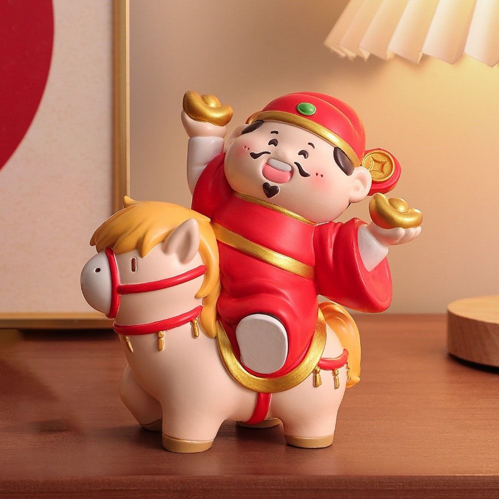 Resin Crafts God of Fortune Statue Rocking Horse Cartoon Style Horse Year Mascot Ornament Chinese Tradition Cute Design