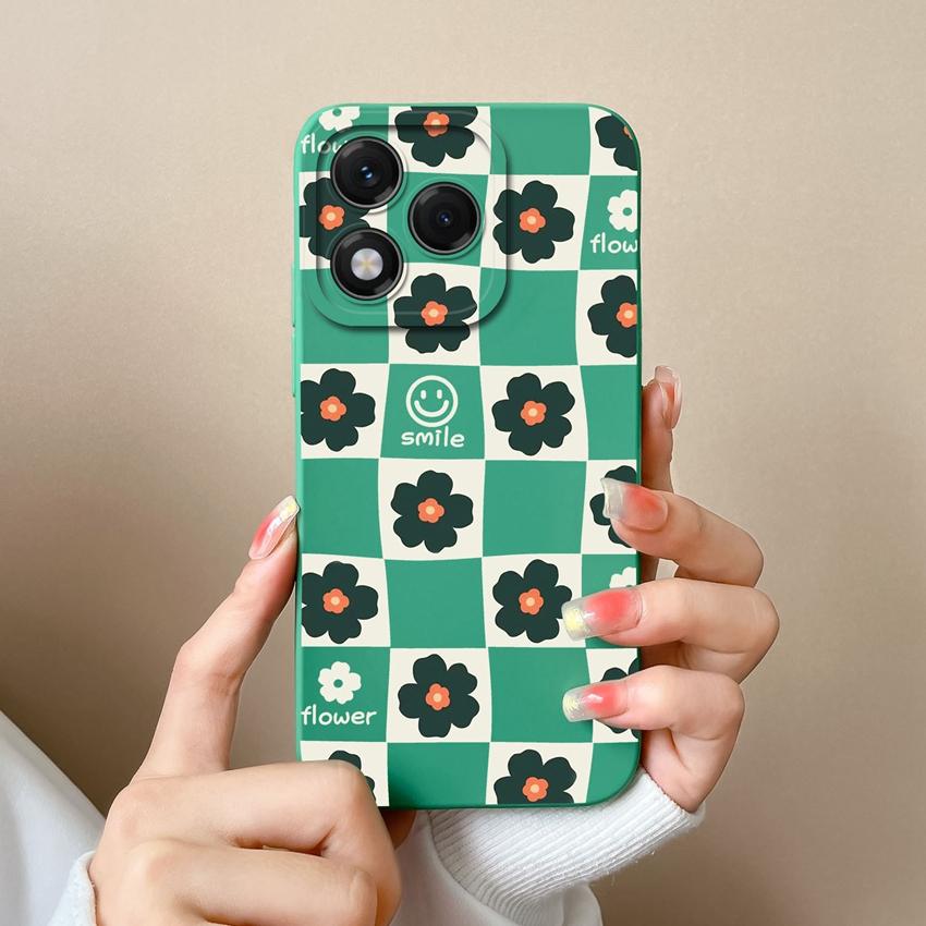 Phone Case For Huawei Honor 400 Lite X9c X6b X7c X60 X5b X8 X8c Pretty Plum Blossom Checkered Pattern Soft Silicone Shockproof Shell For Huawei Covers