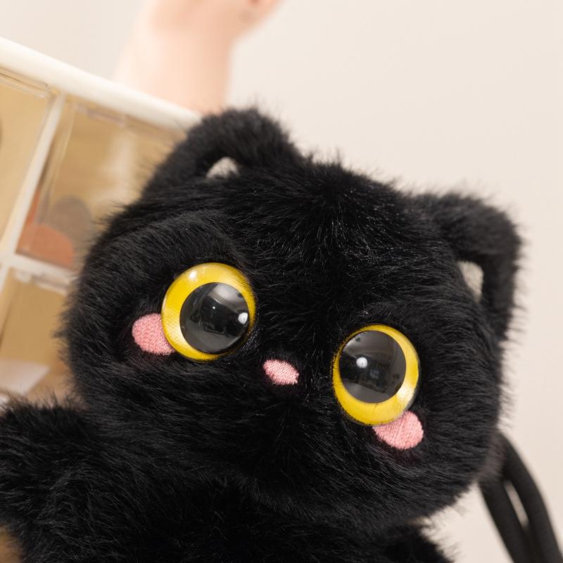 12Cm Black Cat Plush Keychain Squeezable Sound Shoulder Bag Decor Doll Car Pendant Cute Toy Gift For Kids