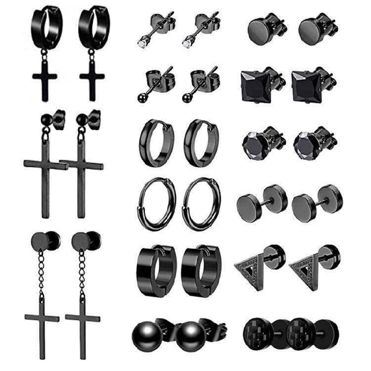 

15 Pairs Punk Mens Women Stainless Steel Hoop for Huggies Ear Stud Earrings Goth 1
